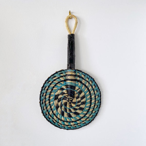 African woven fan "Swala" | round | blues #3