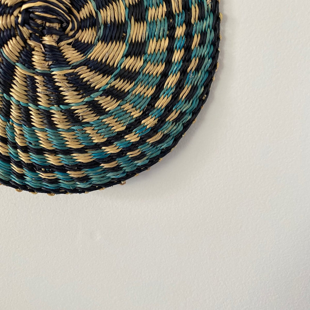 African woven fan "Swala" | round | blues #4 - close