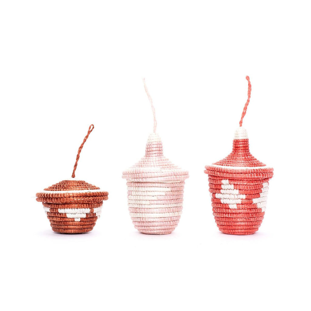 African woven ornaments "Nya" | set of 3 | coral clay