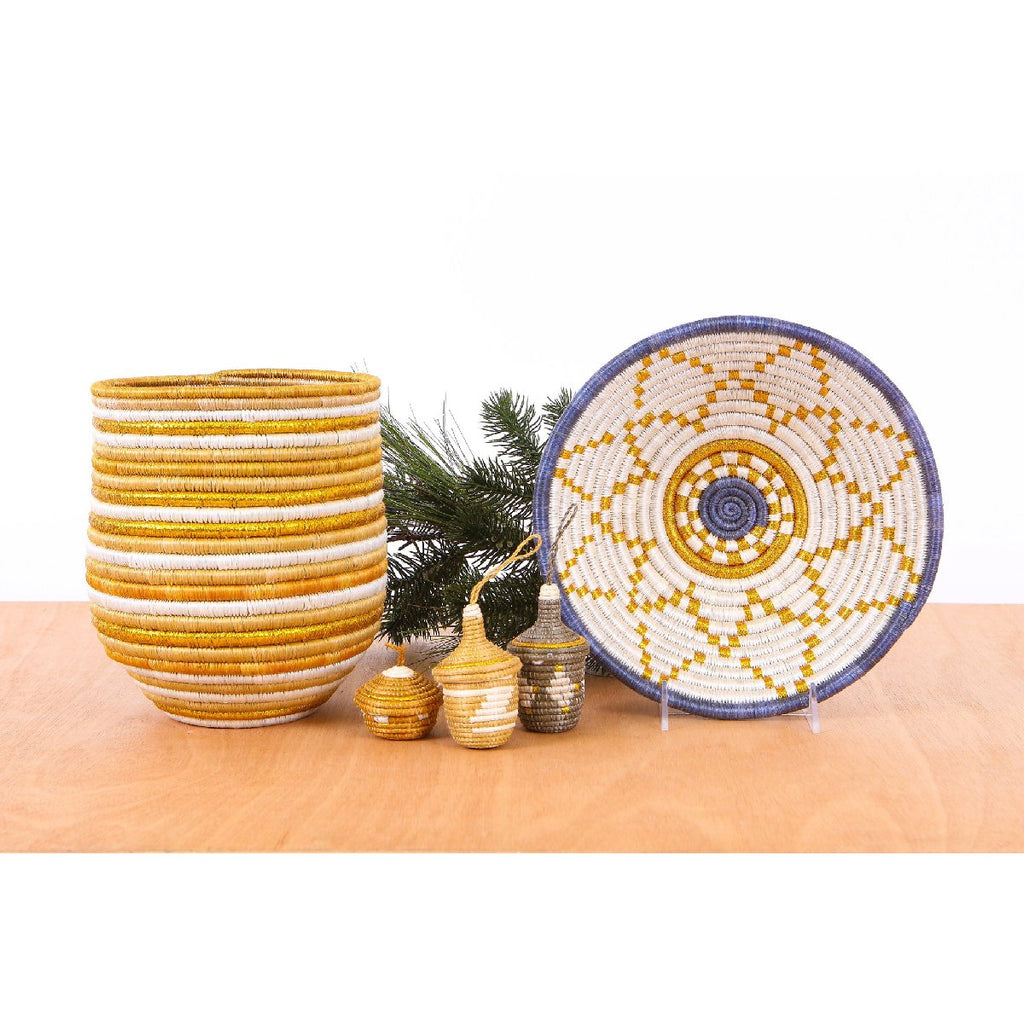 African woven ornaments "Nya" | set of 3 | gold grey - collection