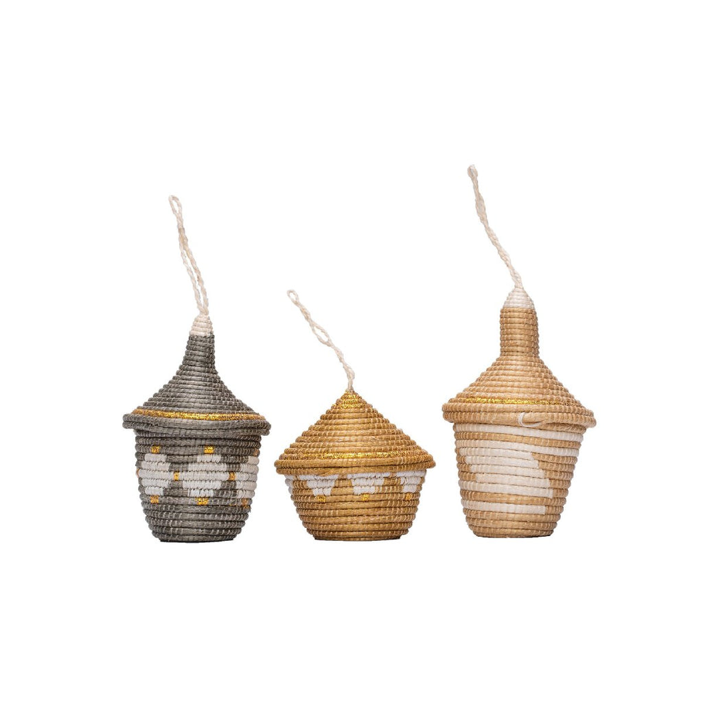 African woven ornaments "Nya" | set of 3 | gold grey