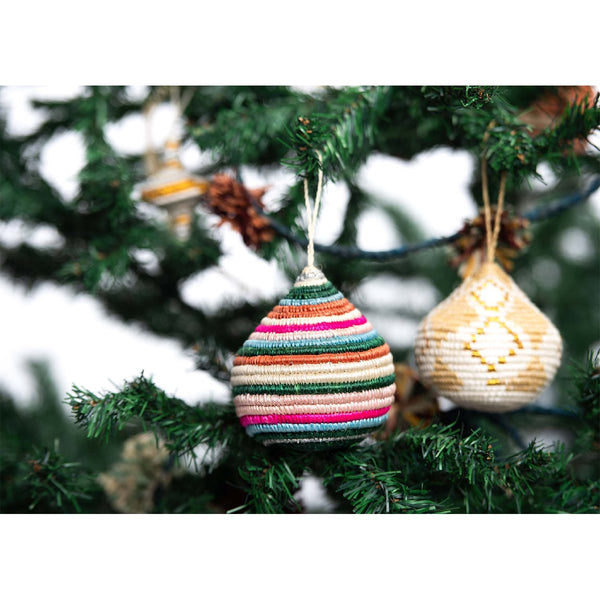 African woven bulb ornament | striped vivid - tree