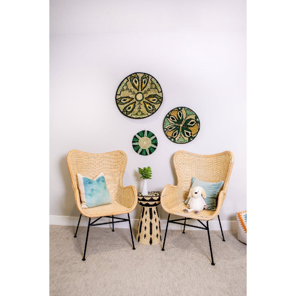 African woven wall art plates on wall | ivy