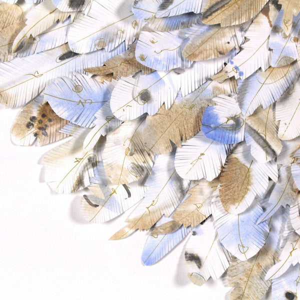 mondocherry - juju hat paper feather artwork - "azure winged magpie" - closeup