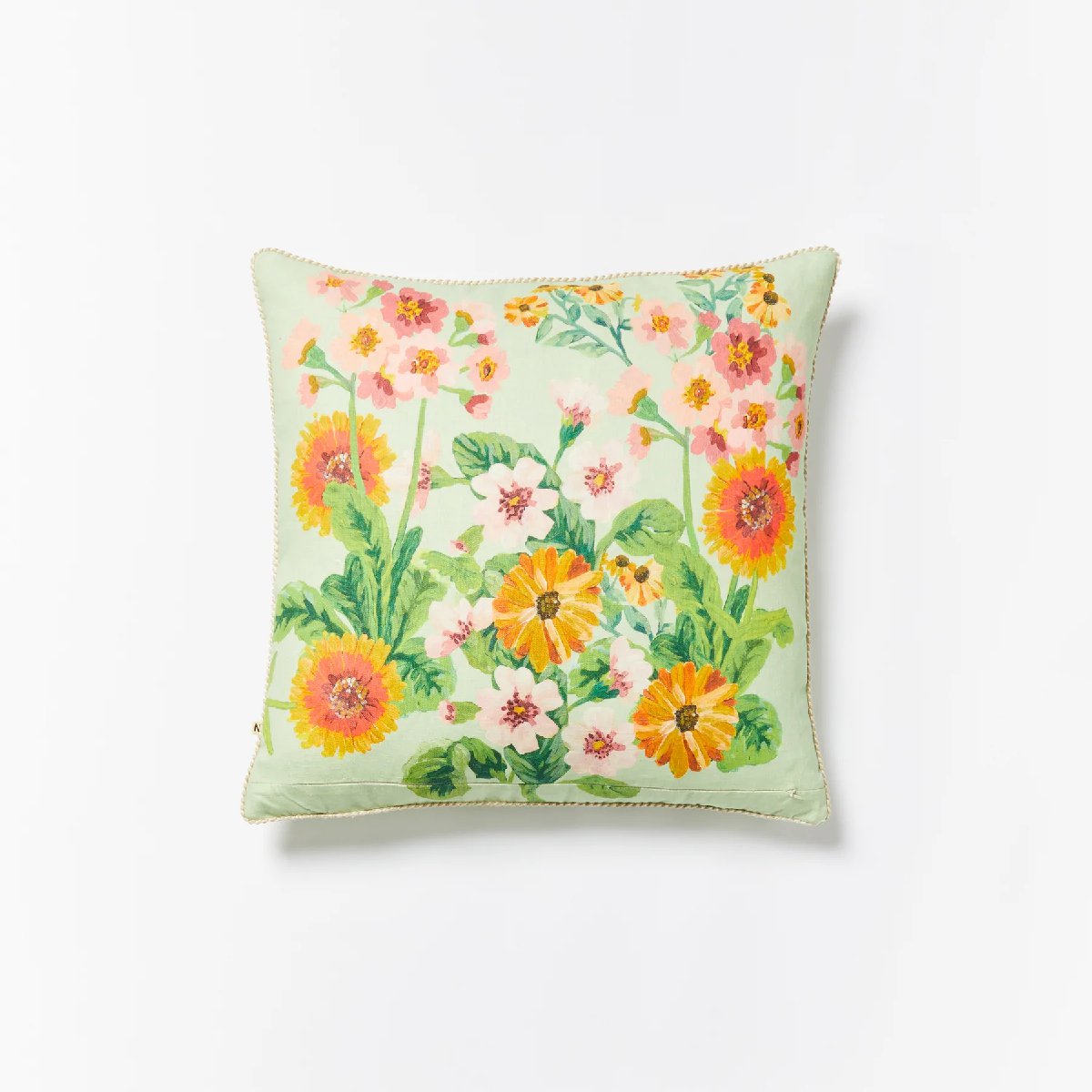 mondocherry | Bonnie and Neil | flower bed linen cushion | mint - back