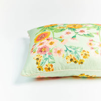 mondocherry | Bonnie and Neil | flower bed linen cushion | mint - close