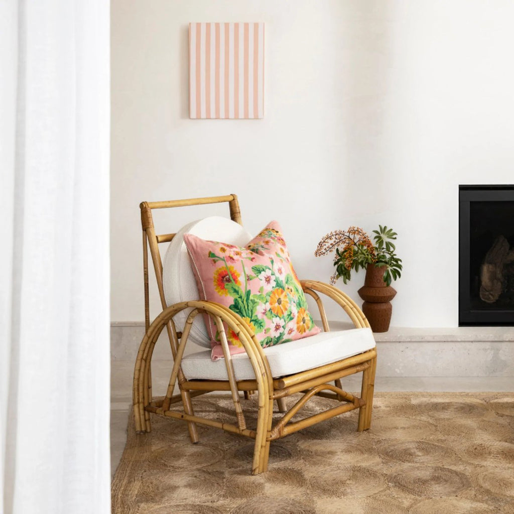 mondocherry | Bonnie and Neil | flower bed linen cushion | pink - chair