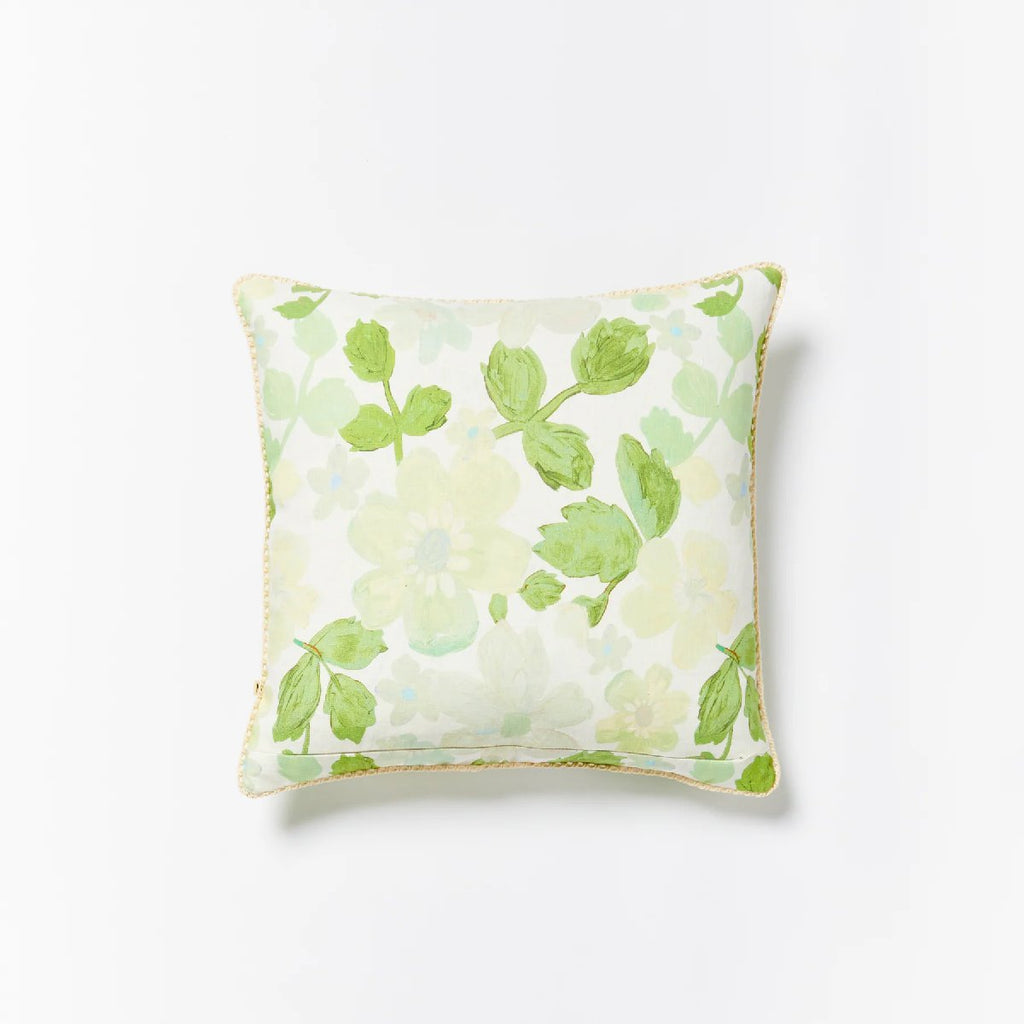 Bonnie and Neil | mini pastel floral linen cushion | green - back