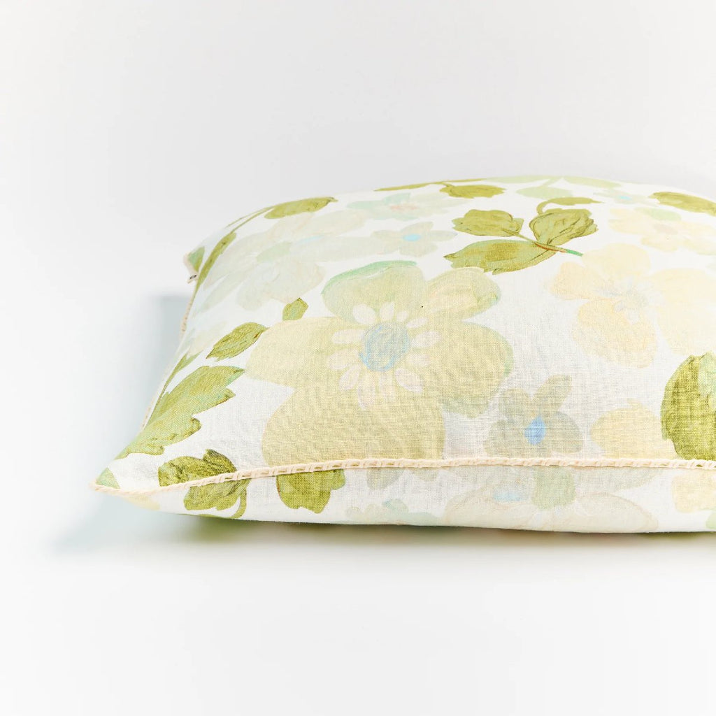 Bonnie and Neil | mini pastel floral linen cushion | green - close
