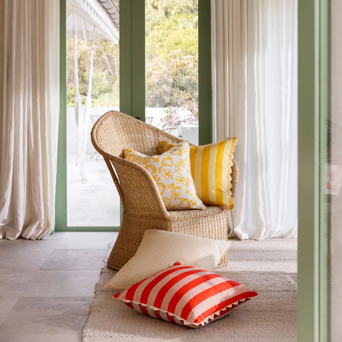 mondocherry | Bonnie and Neil | stripe cushion | red pink - chair