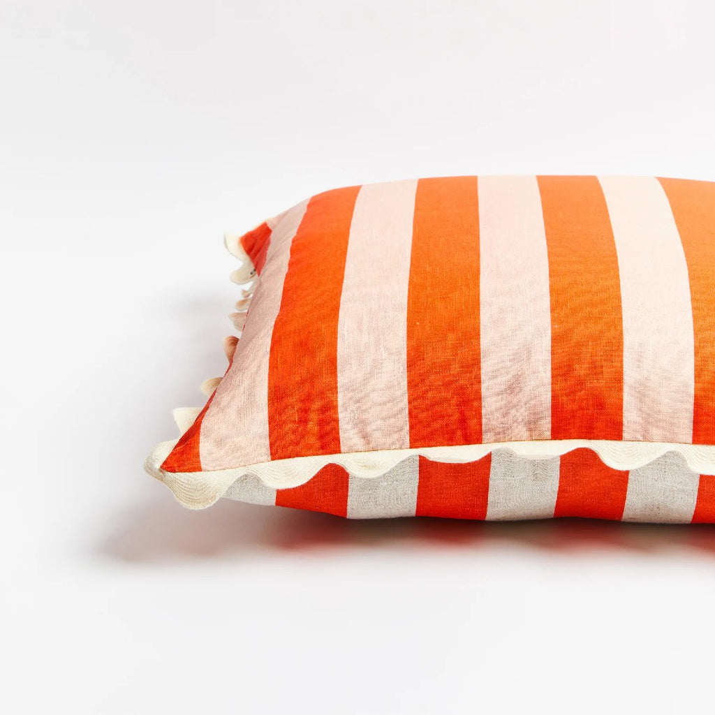 mondocherry | Bonnie and Neil | stripe cushion | red pink - close