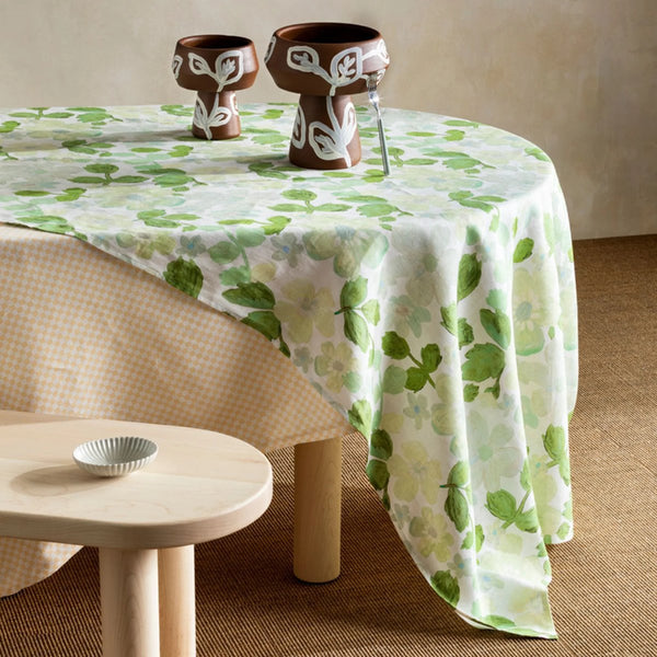 Bonnie and Neil linen tablecloth - mini pastel floral green - large - setting