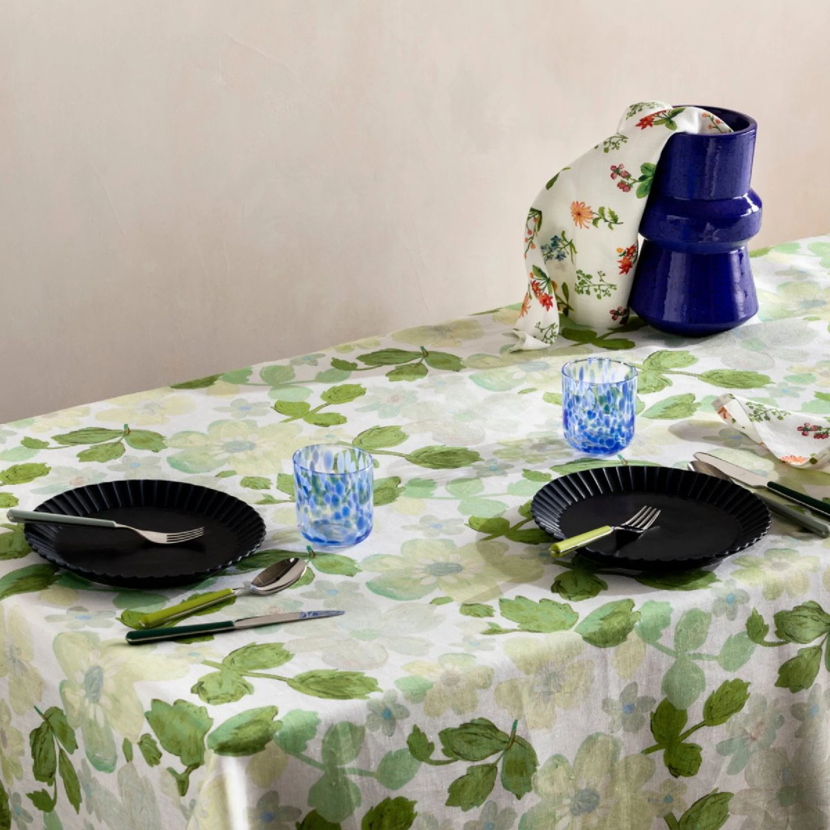 Bonnie and Neil linen tablecloth - mini pastel floral green - large - table