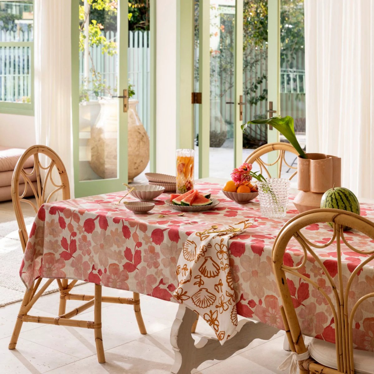 Bonnie and Neil linen tablecloth - mini pastel floral pink - large - table