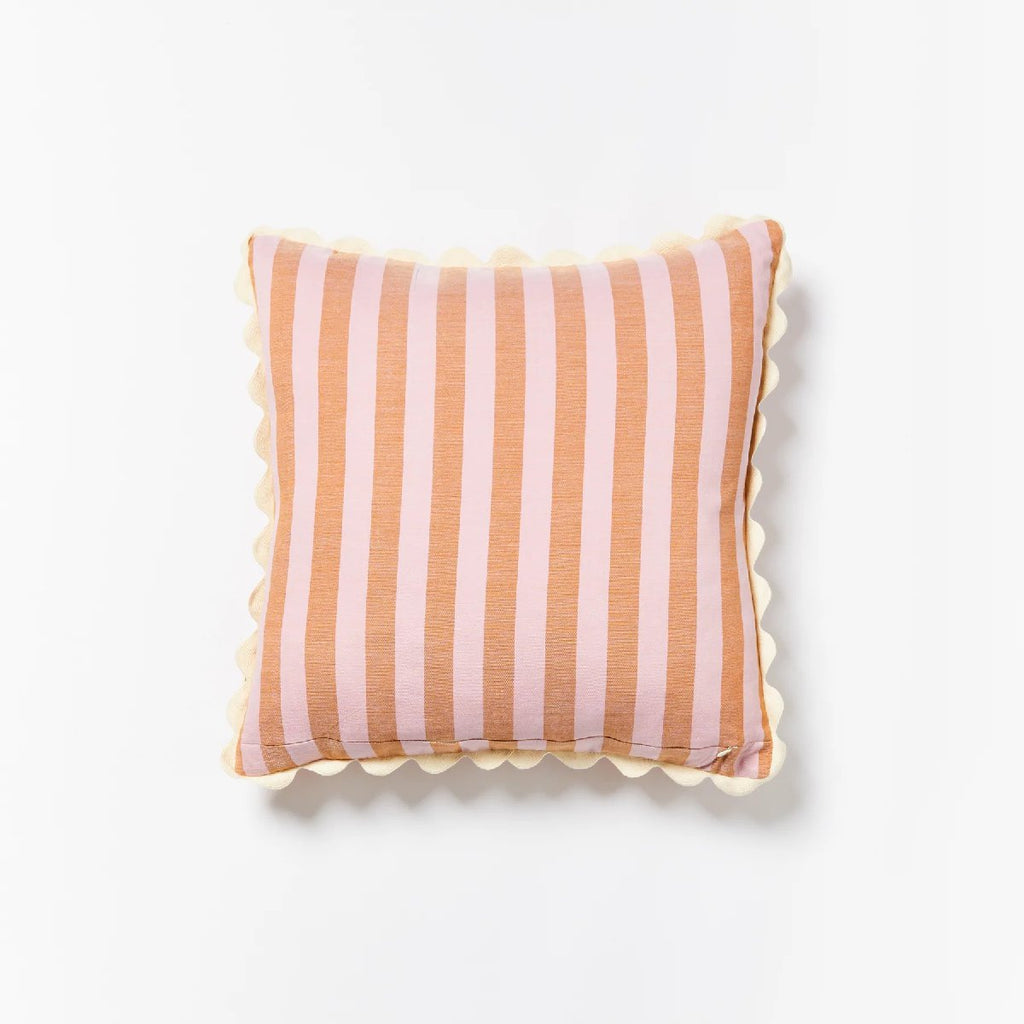 mondocherry | Bonnie and Neil | woven stripe cushion | peach purple - back