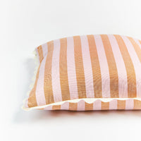 mondocherry | Bonnie and Neil | woven stripe cushion | peach purple - close