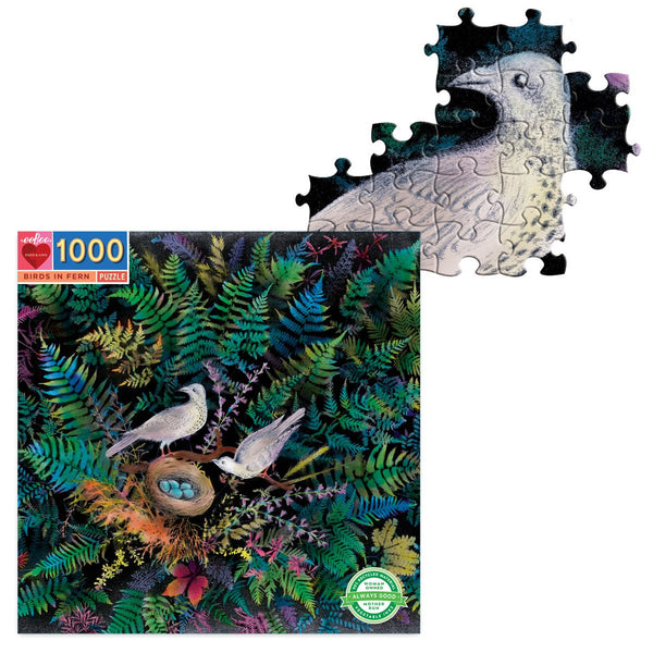 Eeboo | 1000 piece puzzle | Birds in Fern - pieces