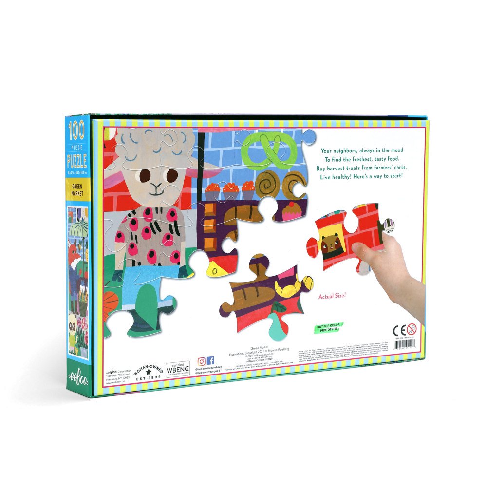 Eeboo | 100 piece puzzle | Green Market - back