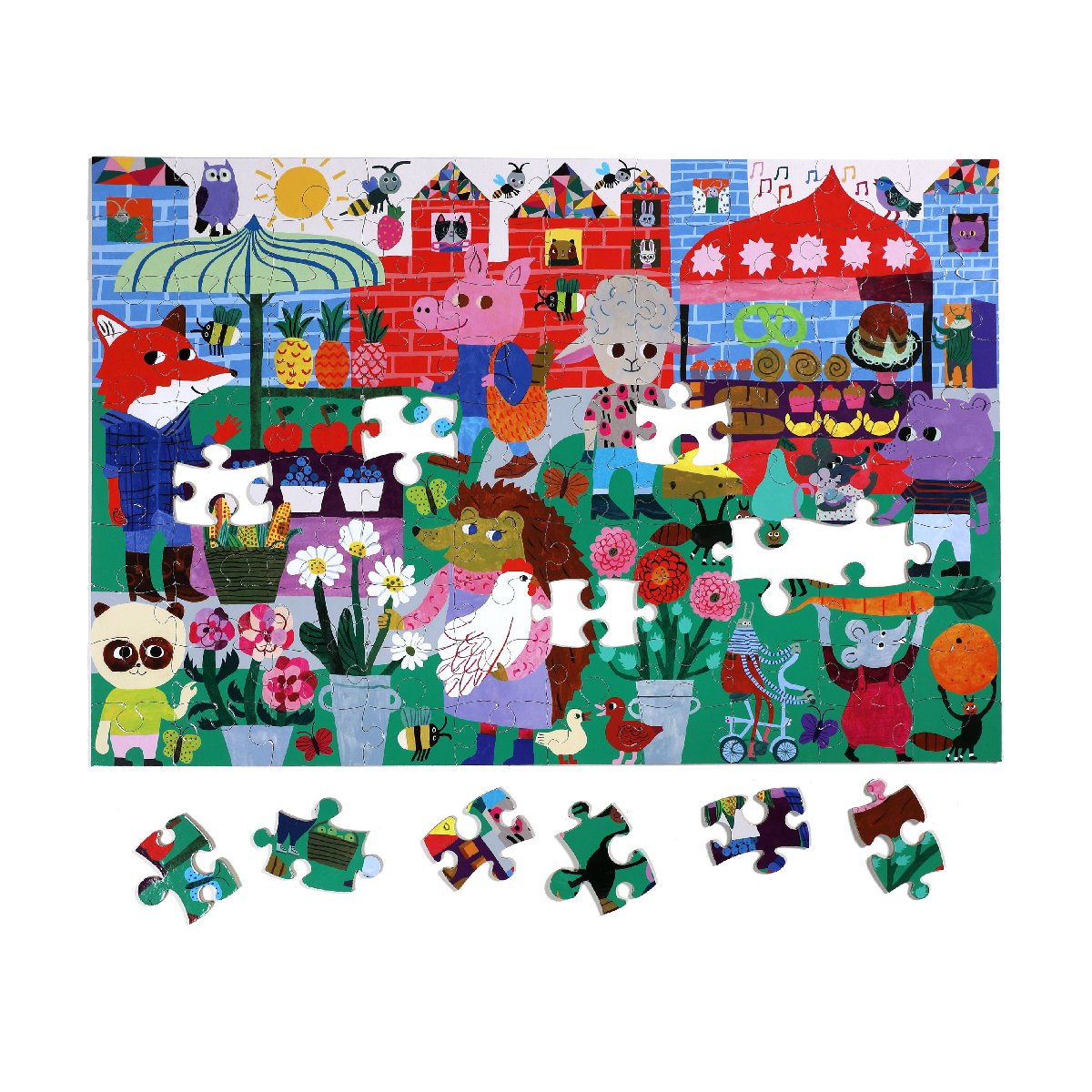 Eeboo | 100 piece puzzle | Green Market - complete