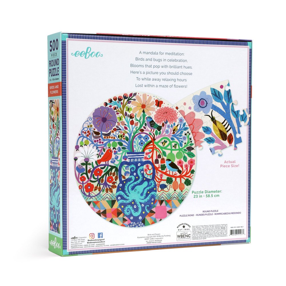 Eeboo | 500 piece round puzzle | Birds and Flowers - back