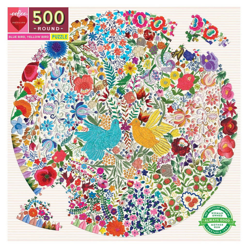 Eeboo | 500 piece round puzzle | Blue Bird