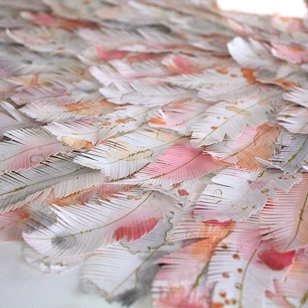 mondocherry - juju hat paper feather artwork - "flamingo" - closeup