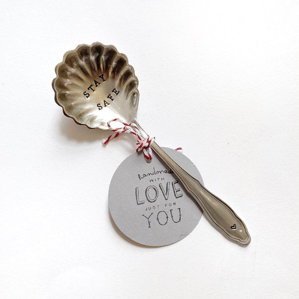 antique silverware | dessert spoon | "stay safe"