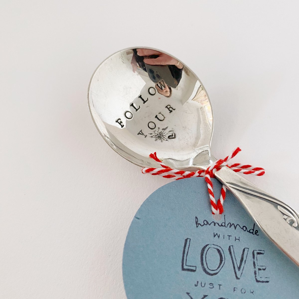 antique silverware desert spoon | "follow your heart" - close