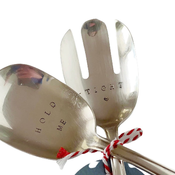 mondocherry - antique silverware salad servers | "hold me tight" - close