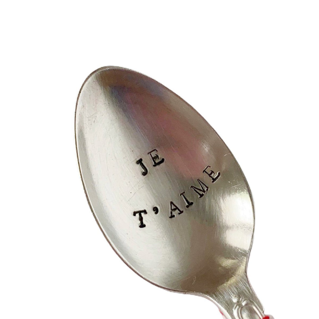 mondocherry - antique silverware teaspoon | "je t'aime" - close