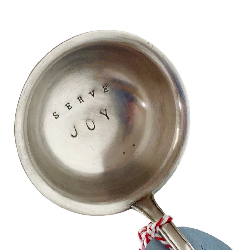mondocherry - antique silverware XXL ladle | "serve joy" - close