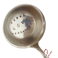 mondocherry - antique silverware XXL ladle | "serve love generously" - close