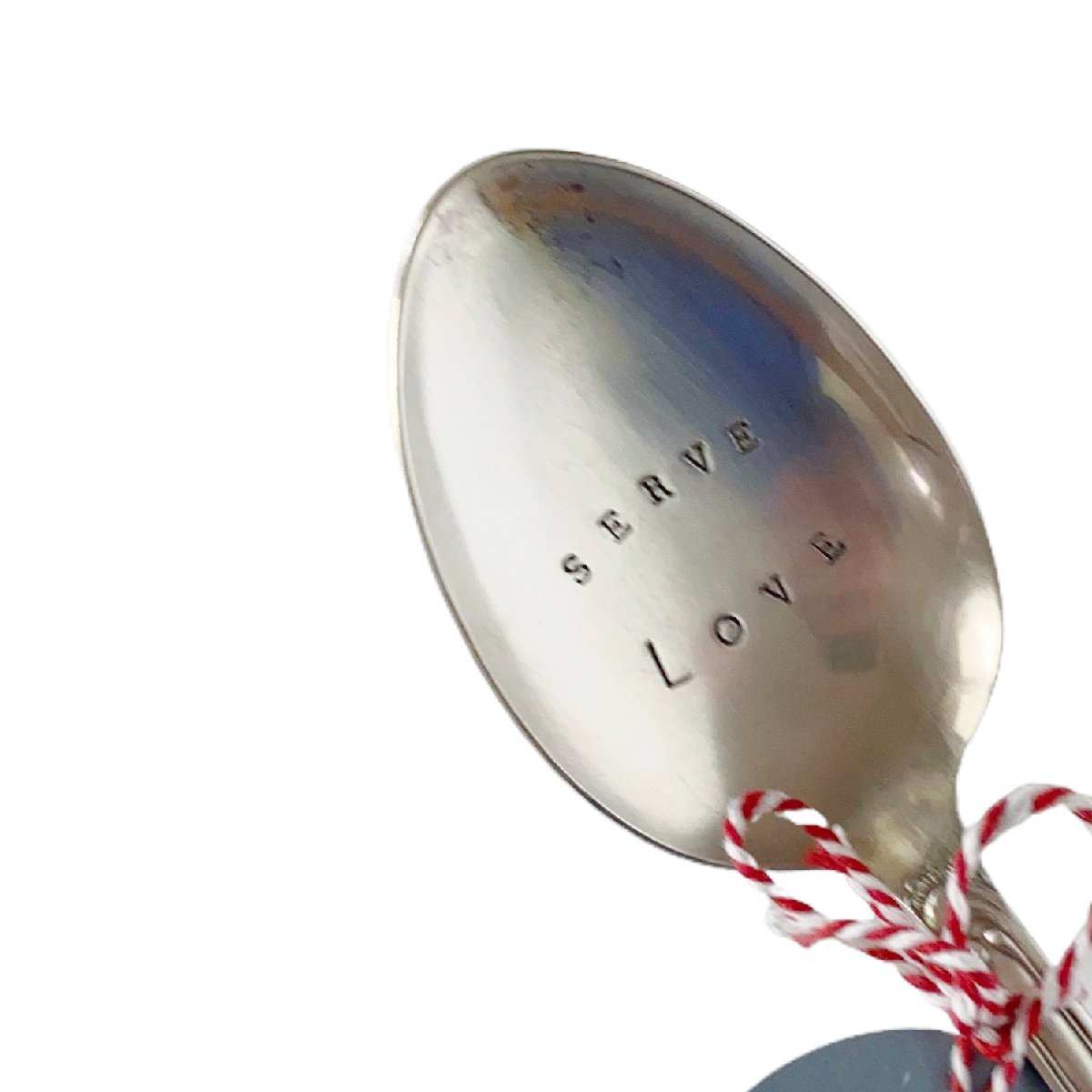 mondocherry - antique silverware serving spoon | "serve love" - close