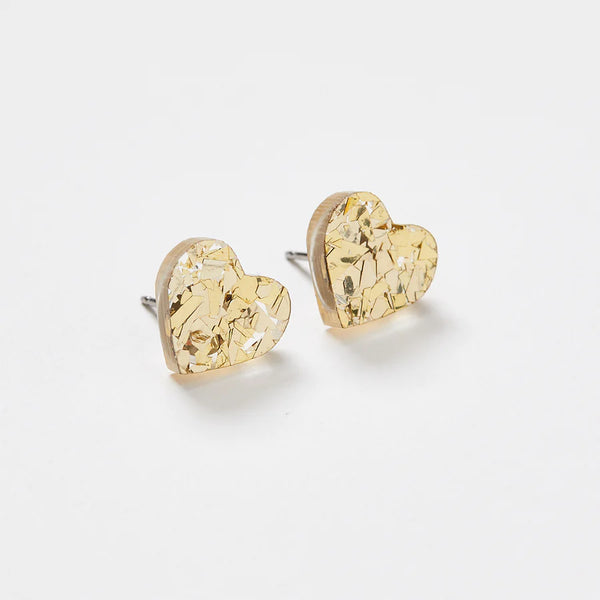 mondocherry - Martha Jean | heart stud earrings | amber - side