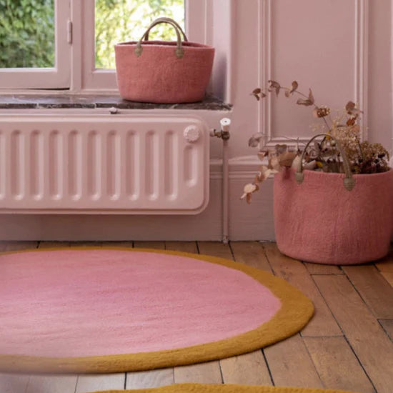 Muskhane | lumbini round rug | indian pink/ gold