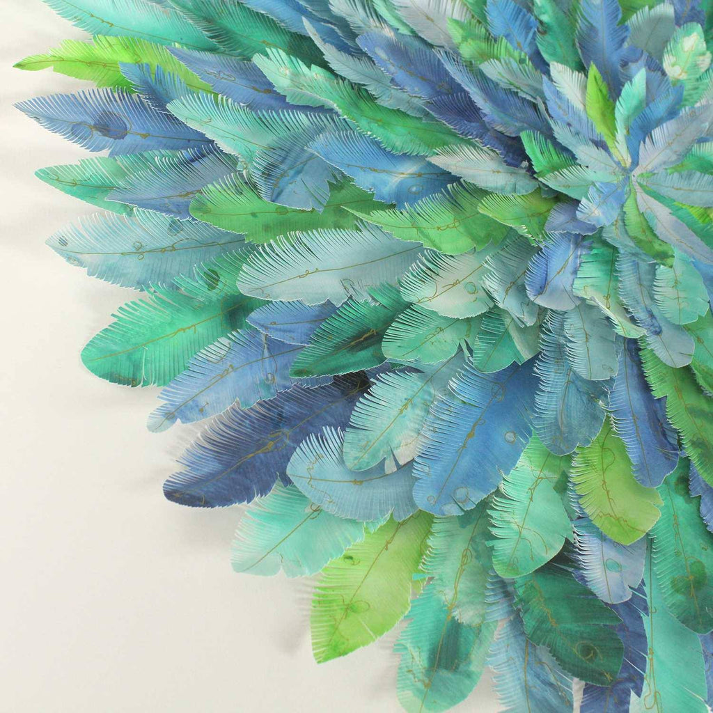 mondocherry - juju hat paper feather artwork - "kingfisher" - closeup