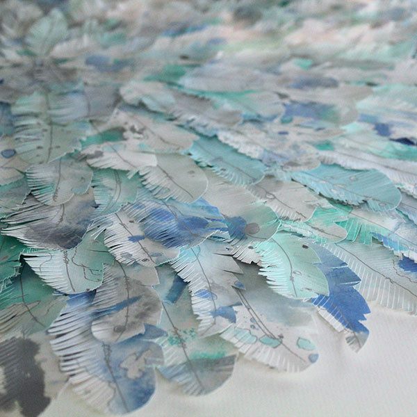 mondocherry - juju hat paper feather artwork - "lovebird" - closeup
