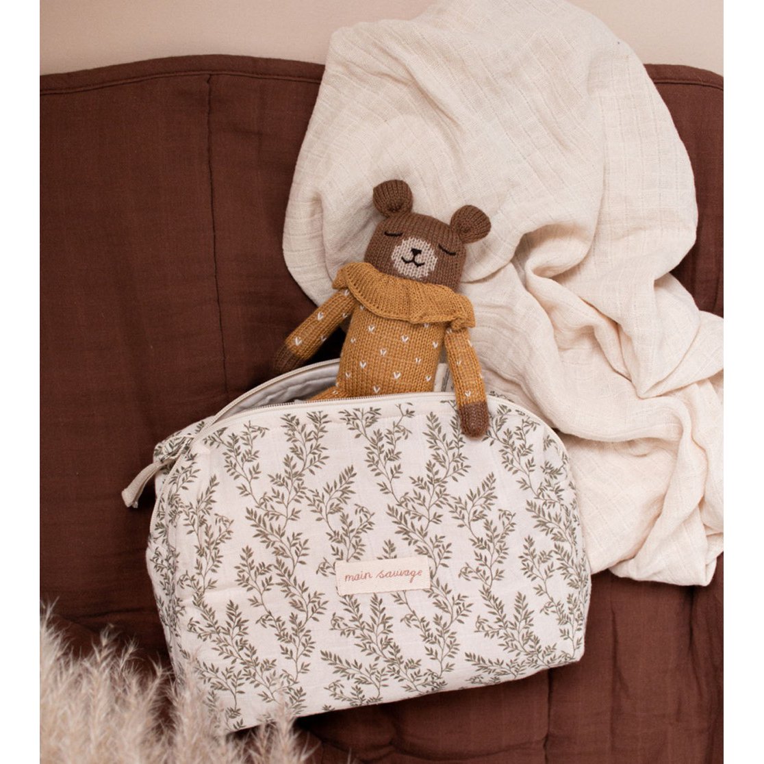 main sauvage | teddy soft toy | ochre dots pyjamas - bag