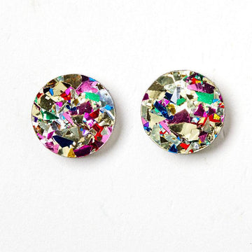 Martha Jean | circle stud earrings | gold confetti