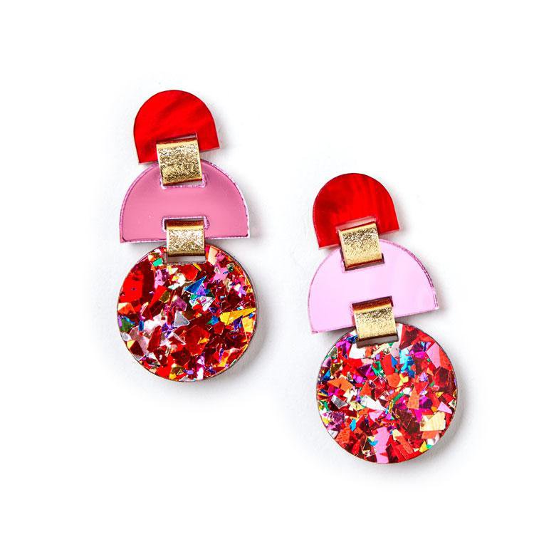 Martha Jean | half moon earrings | scarlet pink