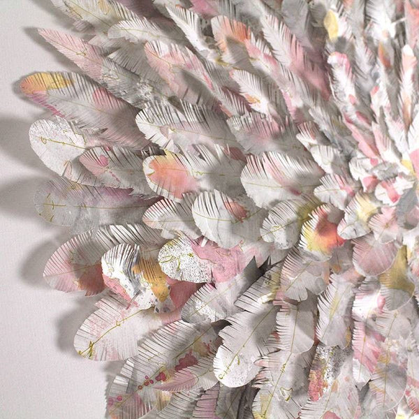 mondocherry - juju hat paper feather artwork - "mockingbird" - closeup