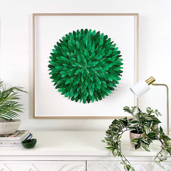 mondocherry - "green thorntail" | paper feather framed wall art