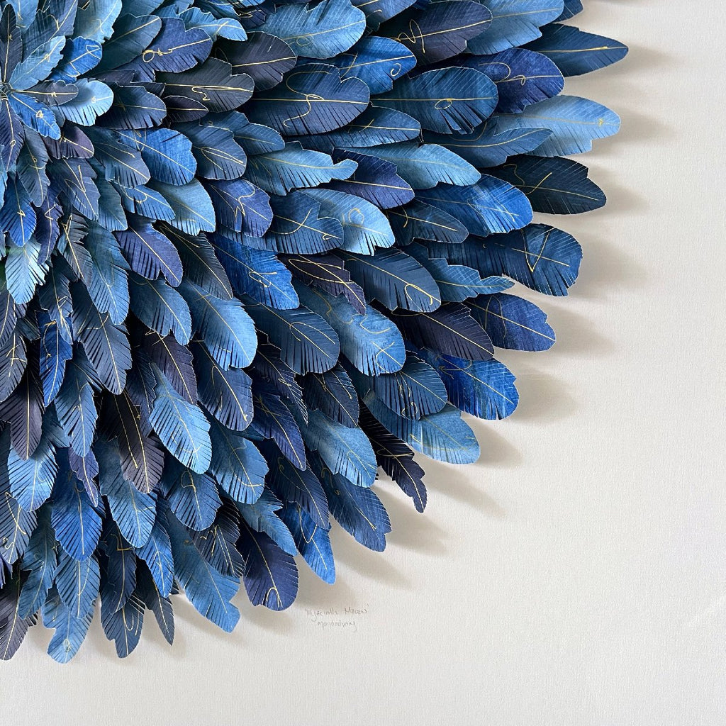 mondocherry - "hyacinth macaw" | paper feather framed wall art - close