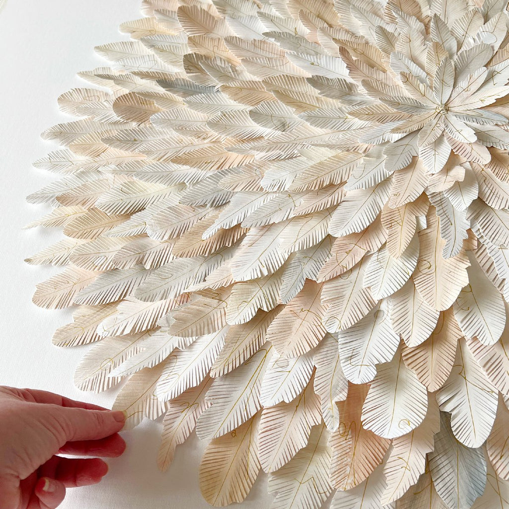 mondocherry - "linnet" | paper feather framed wall art - making