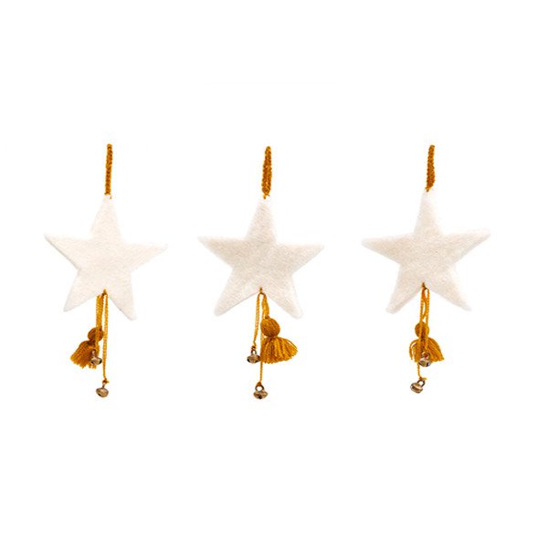 Muskhane | mini felt star decoration with bell | natural