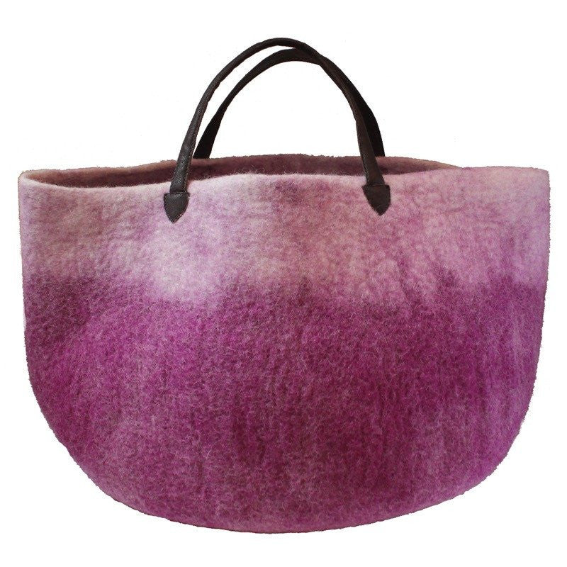 Muskhane basket with leather handles (violene/natural)-felt basket-muskhane-mondocherry