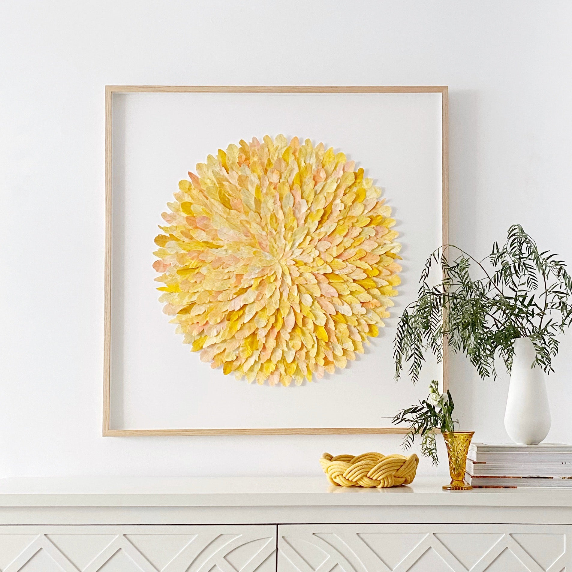 "yellow warbler" - paper feather framed wall art
