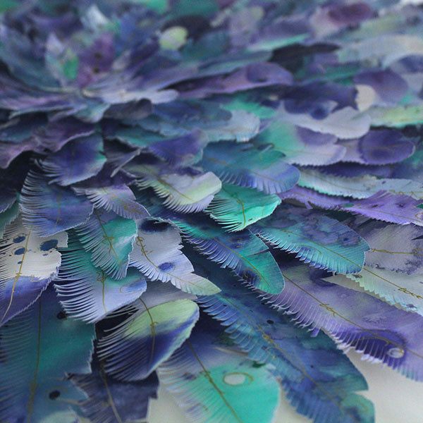 mondocherry - juju hat paper feather artwork - "peacock" - closeup