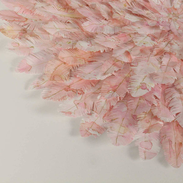 mondocherry - juju hat paper feather artwork - "pink swan" - closeup