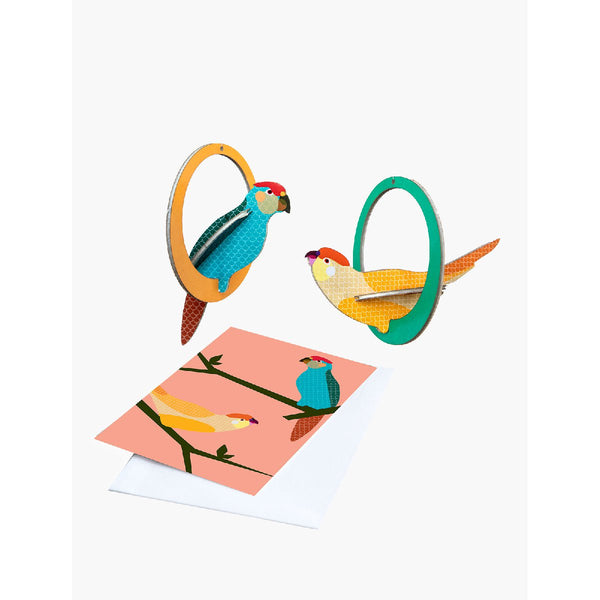 Studio Roof | swinging parakeets pop out card
